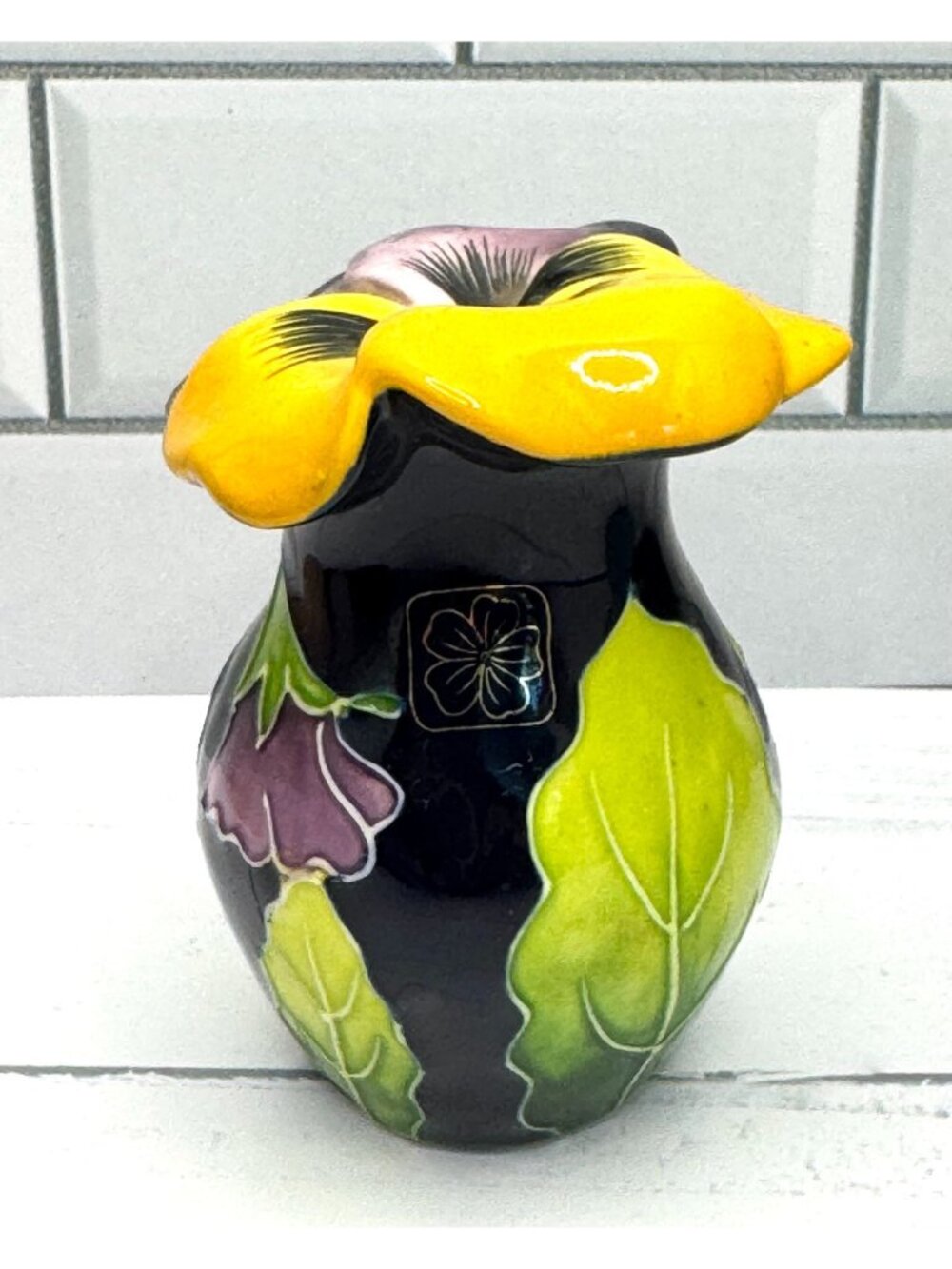 Blue Sky Corp Pansy Salt Shaker Purple Yellow Green 3" 2004